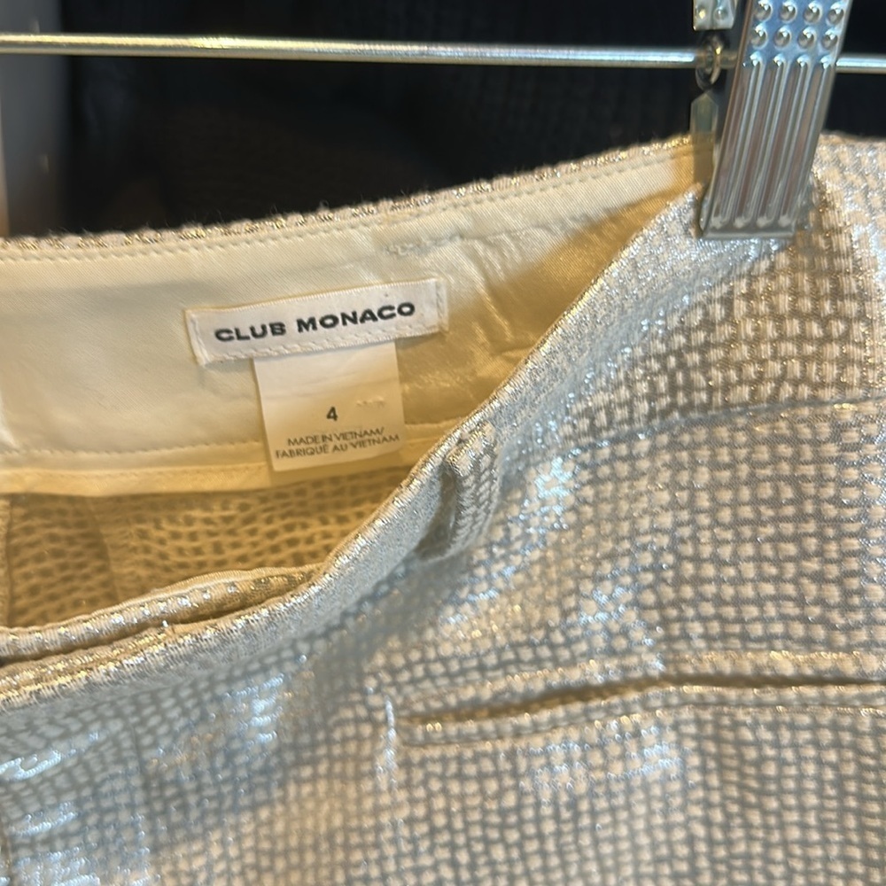Club Monaco shimmery cream/silver print 4 pocket trouser size 4 - Picture 2 of 3